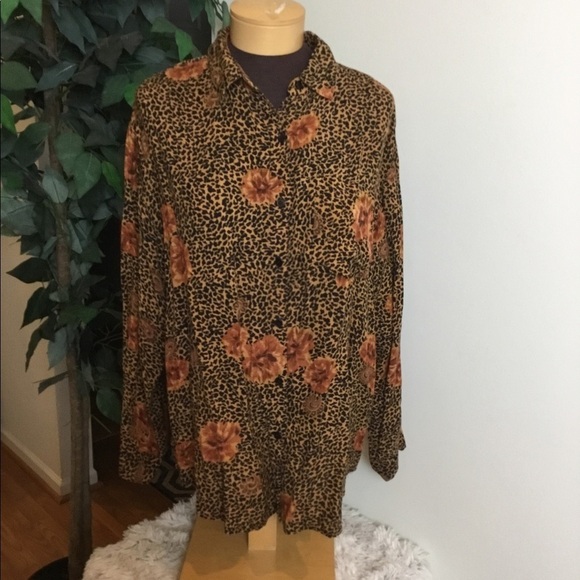 Next Move L floral cheetah print Blouse - Picture 1 of 16